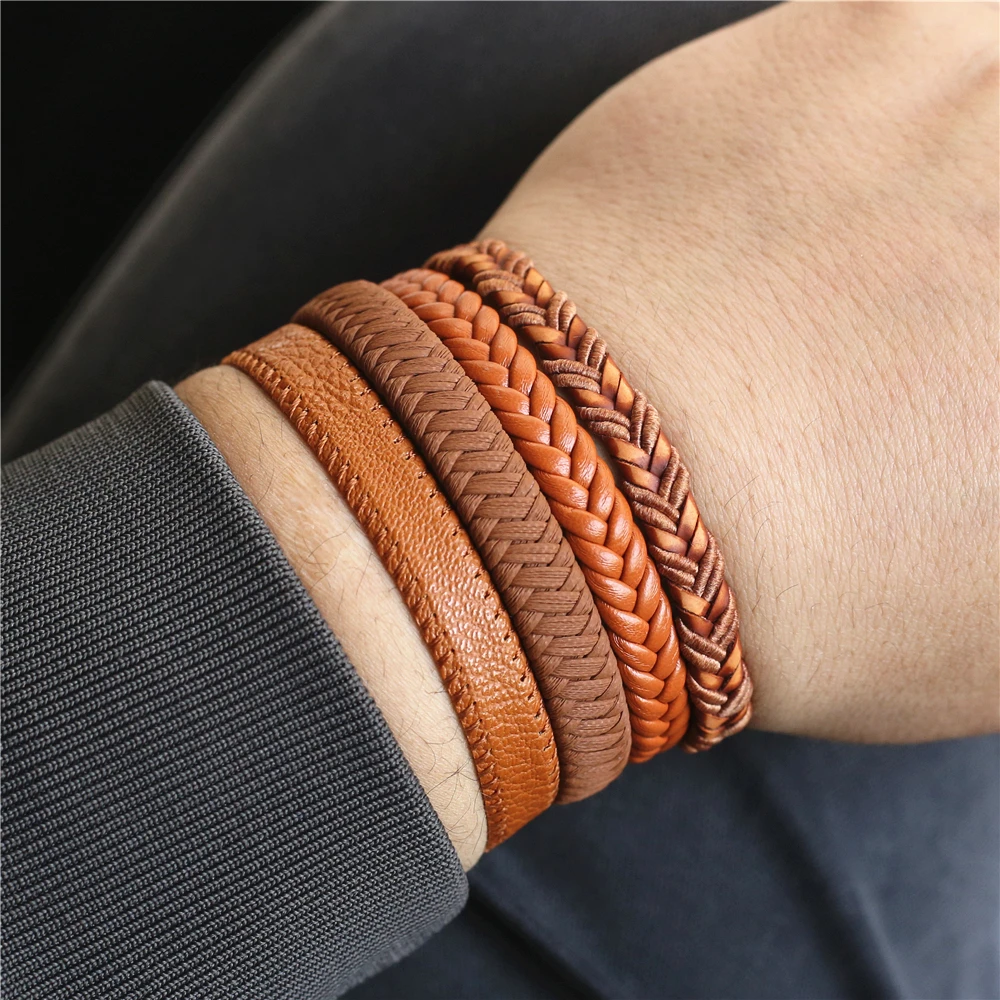 4 шт./комплект мужские кожаные браслеты