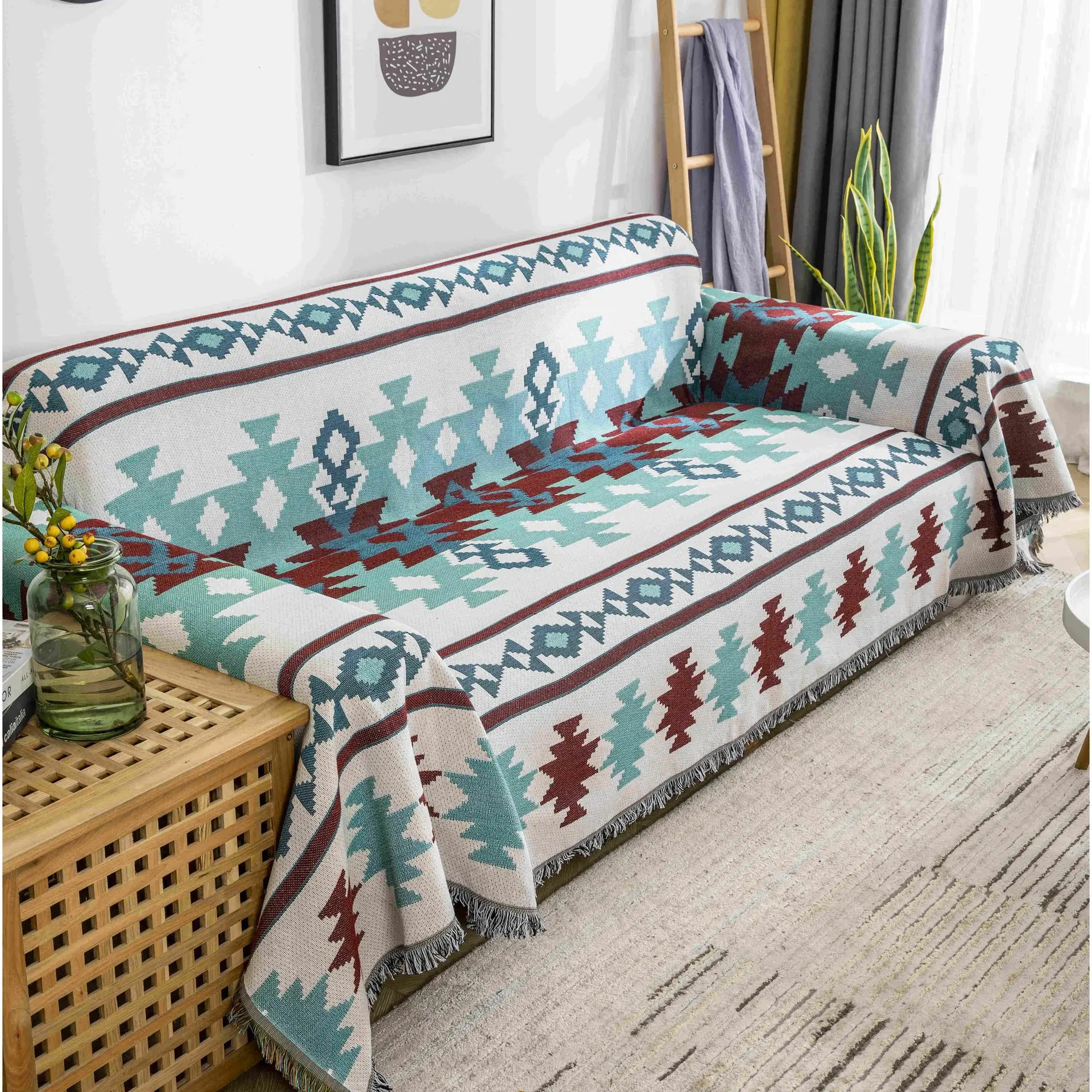 Boho Throw Blanket Colorful Chenille Woven Bohemian Chair Recliner Furniture Cover Aztec Hippie Throws Sofa |