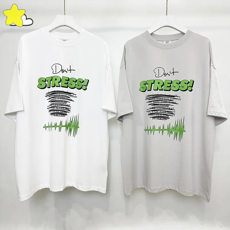 

Cement Grey Green Letters Logo Don't Stress Heavy Fabric VETEMENTS T Shirt Men Women Oversized Casual Short Sleeve VTM Tee Top