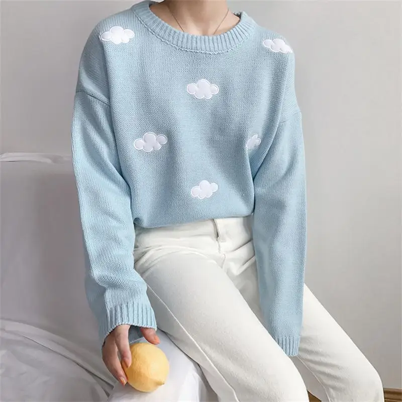 2022 Women'S Kawaii Ulzzang Vintage College Loose Clouds Sweater Female Korean Punk Thick Cute Loose Harajuku Clothing For Women