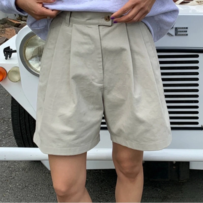 

2023 Summer New Women Loose Button High Waist Wide Leg Straight Shorts
