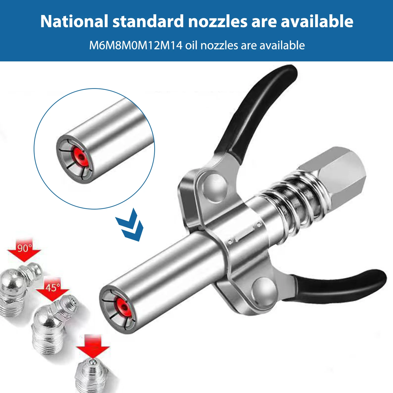 

Lock Clamp Type Grease Nozzle Quick Release Oil Injector Nozzle Stainless Steel High Presure 10000 PSI Car Syringe Lubricant Tip
