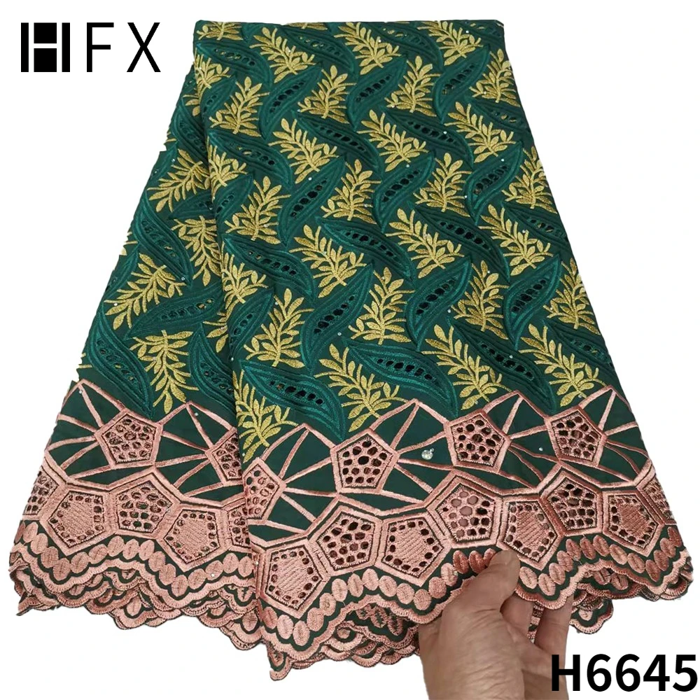 

HFX Latest Swiss Voile Lace In Switzerland 2022 High Quality African Dry Lace Fabric 100%Cotton Lace For women Party dress H6645