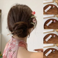 romantic style tulip hairpin chinese simple vintage metal flower hair fork diy bun maker hair chopsticks hair accessories
