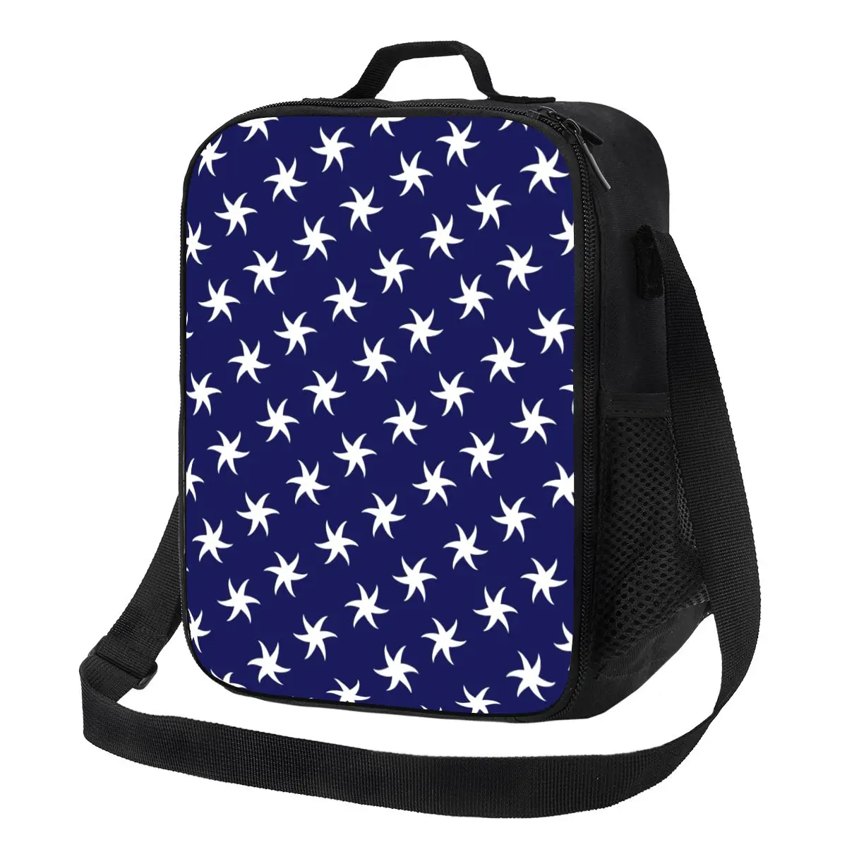 

White Starfish Lunch Bag Navy Blue Cute Lunch Box Travel Portable Tote Food Bags Print Cooler Bag