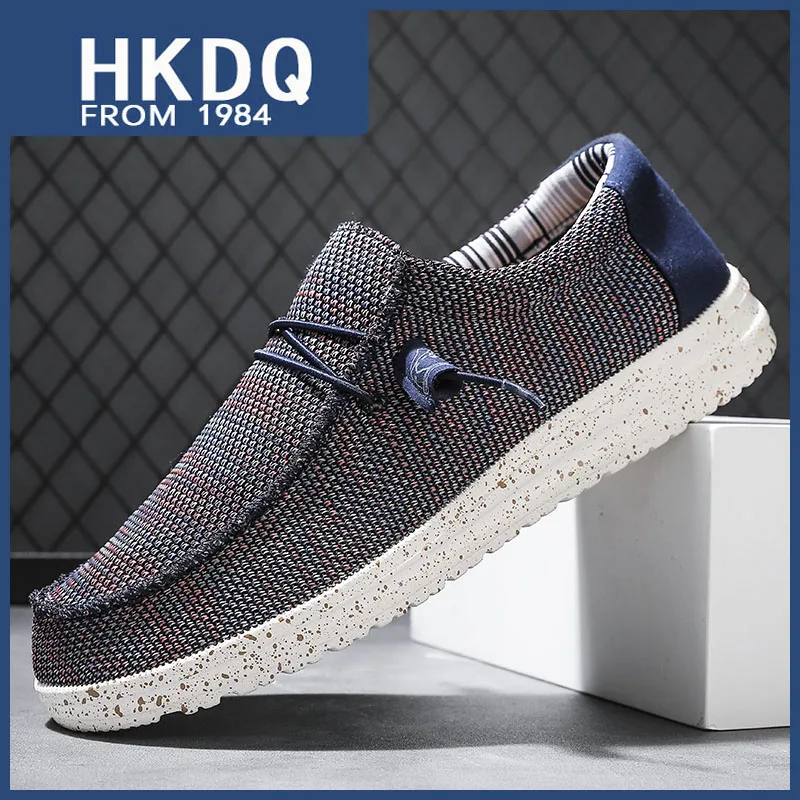 

HKDQ Hot Sale Elastic Mens Loafers Cheap Breathable Slip-on Male Casual Shoes Fashion Comfy Non-slip Men Sneakers Big Size 39-48