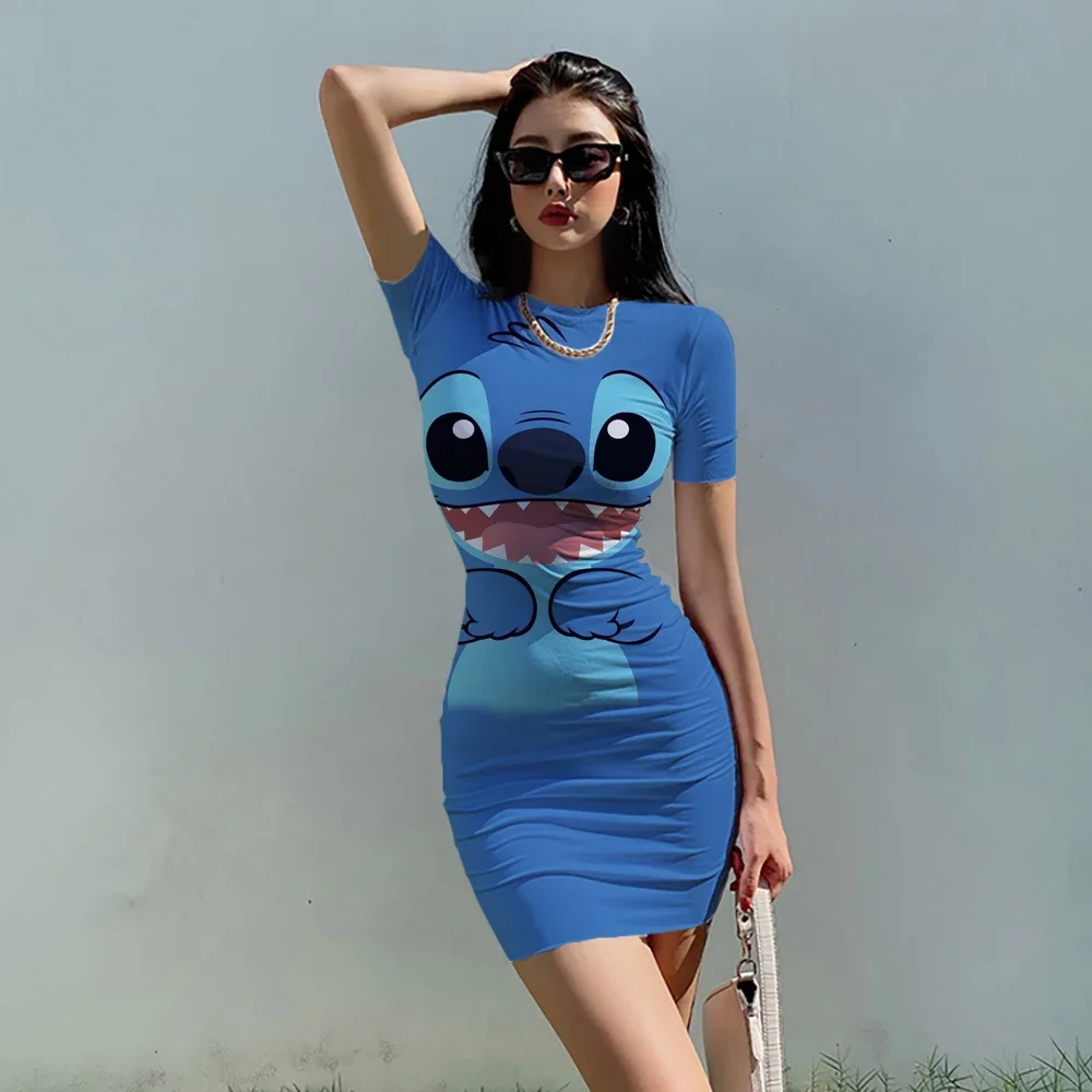 Мини-платье женское с коротким рукавом и круглым вырезом