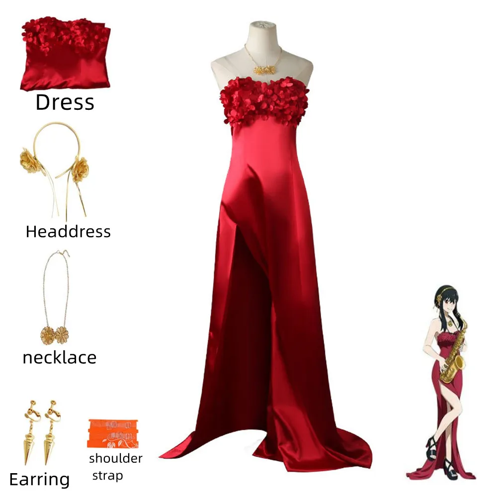 

Anime Spy Family Yor Forger Briar Cosplay Costume Thorn Princess Red Masquerade Evening Dress Woman Sexy Carnival Uniform