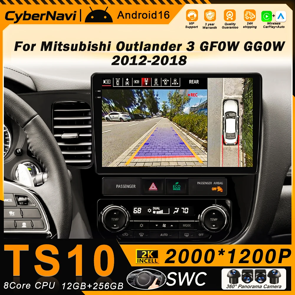 Фото Автомобильная магнитола для Mitsubishi Outlander 3 GF0W GG0W 2012 2013 2014 2015 2016 2017 2018 с Bluetooth, экраном, навигацией, беспроводным DVD и Android Auto. №1