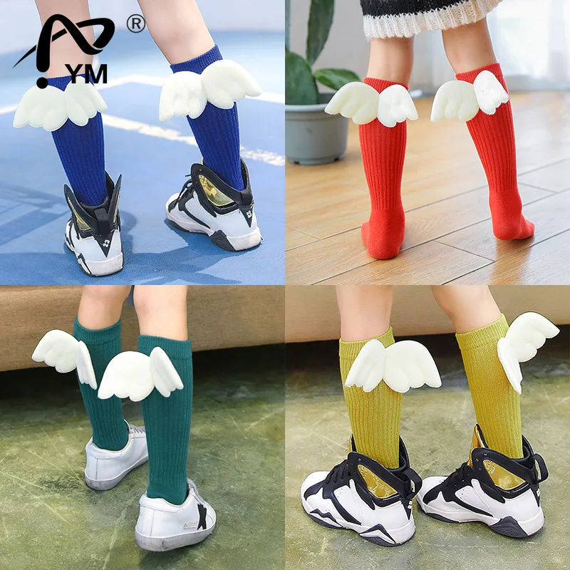 

New Girls Kid Socks Angel Wing Child Long Knee Sock Candy Color Sock For Girls Child Vertical Stripedr Hose For 2-10Y