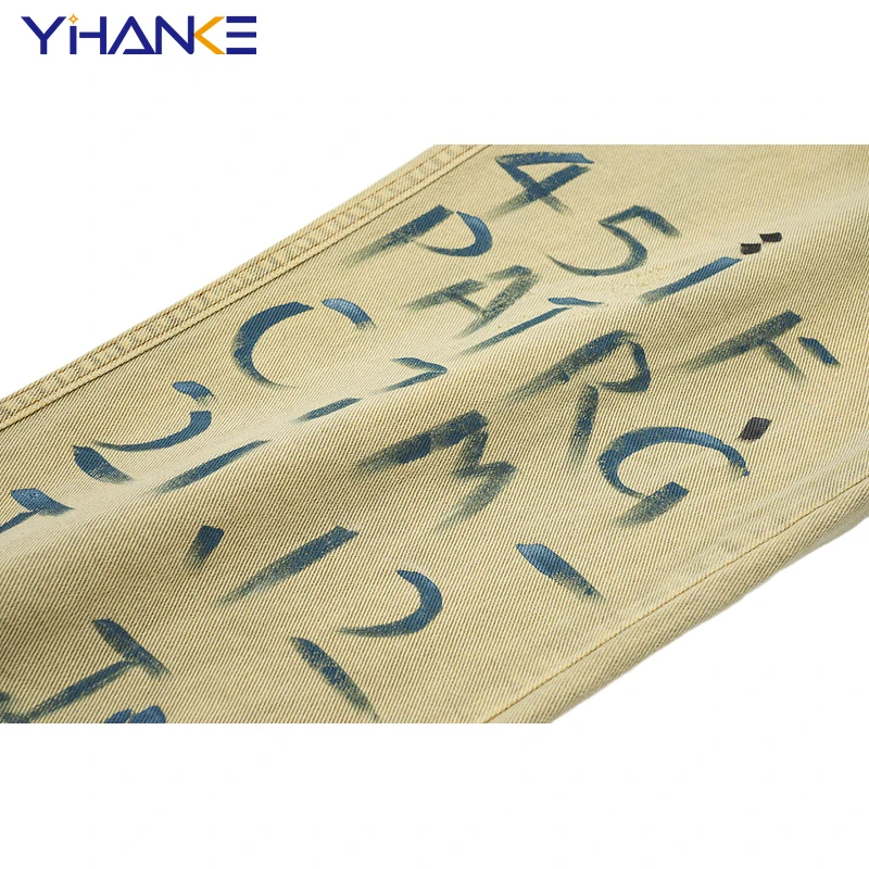 High Street Graffiti Printing Brand Jeans Guochao Brand New Straight Light Color Washed Long Pants Men's Street Men's Clothing
