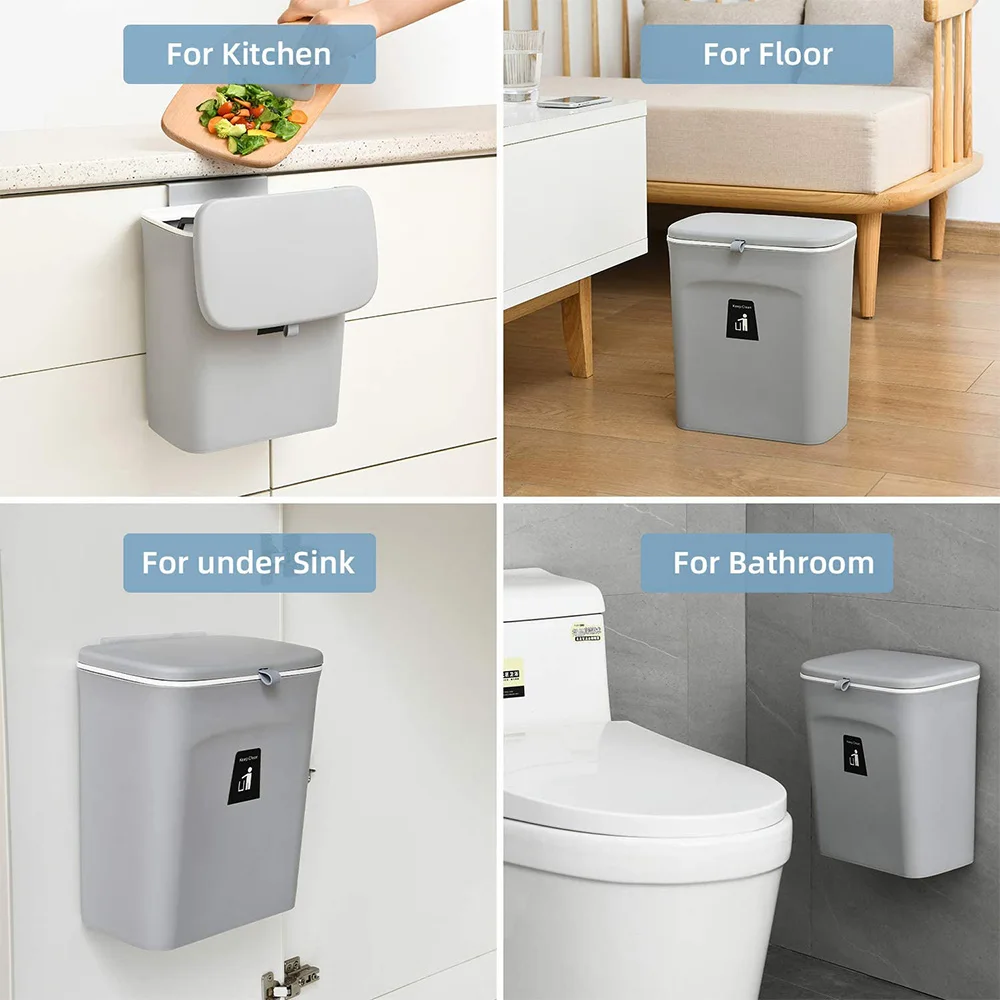 9l hanging trash can for kitchen cabinet door with lid small under sink garbage bin wall mounted counter waste compost bins free global shipping