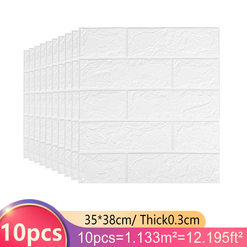 

10pcs 3D Wall Sticker Brick Pattern Wallpaper For Living Room Bedroom TV Wall 38x35cm Waterproof Self-Adhesive Wall Sticker