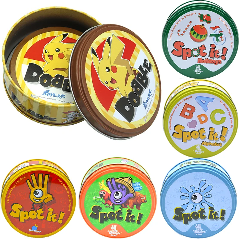 

Anime Pokemon Pikachu Spot It Dobble Board Cards Game Metal Box Sports Animals Jr Hip Camping Family Kids Toys Holidays Gifts