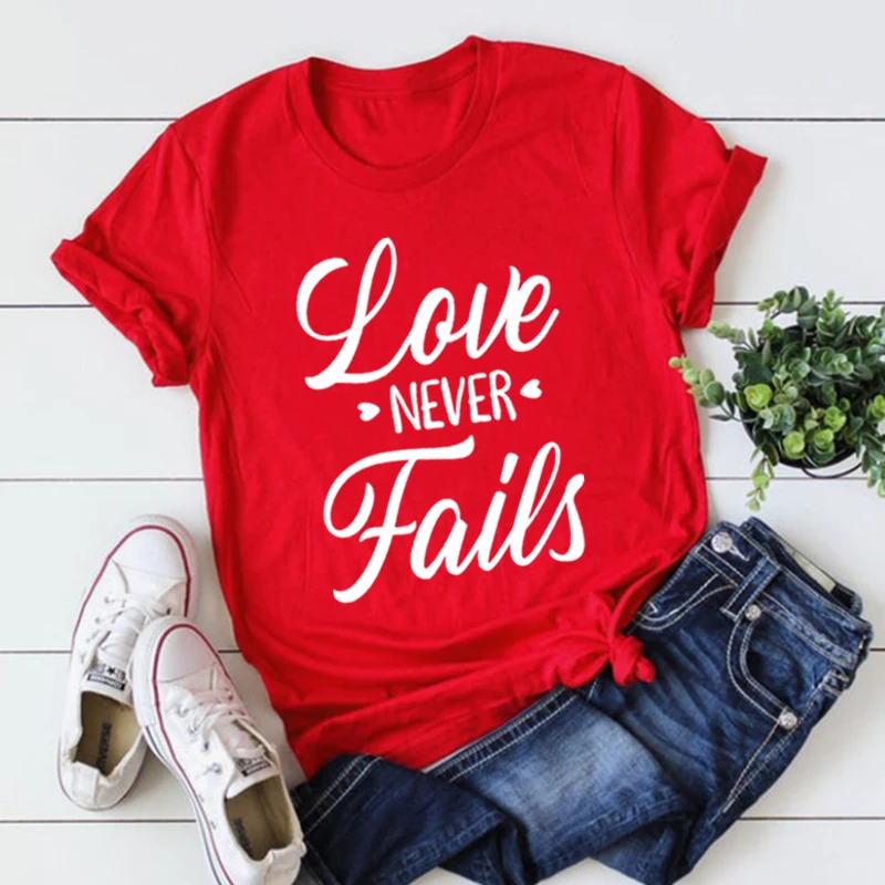 

Valentine Days Shirt Christians T Shirt Love Never Fails Shirt Couple Women Clothing Religious T Shirt Couples Shirts Vintage L