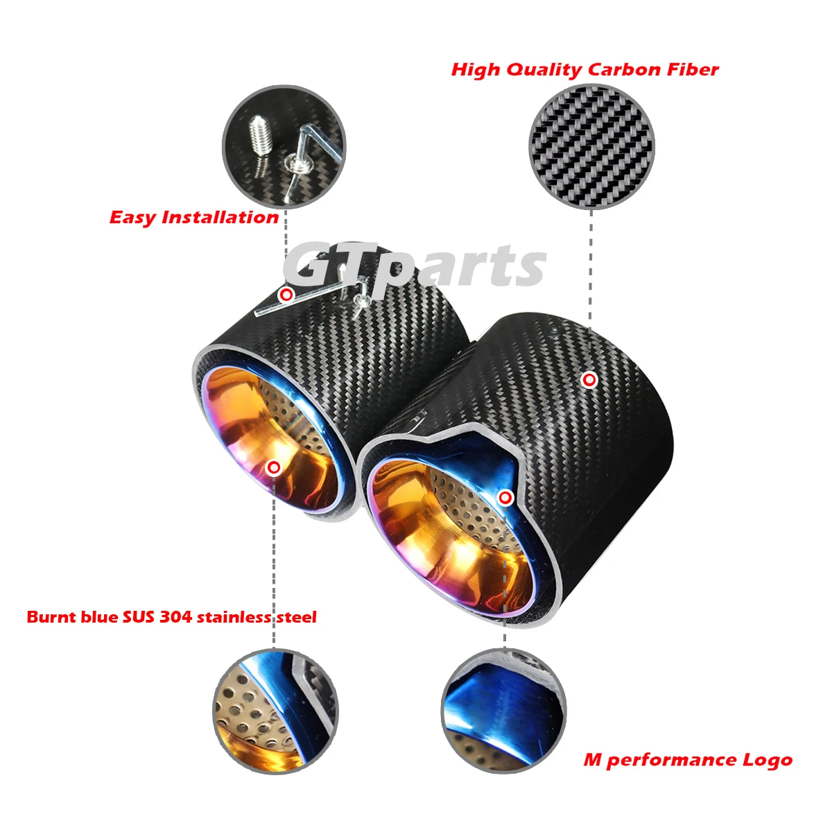 4 шт./комплект Испорченный Синий Нержавеющая сталь Глянцевая отделка Углеродное Волокно Выхлопная Труба Глушитель для BMW M3 G80 M4 G82 G83.