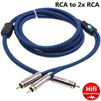 hifi audio cable rca to dual rca male plug for amplifier subwoofer soundbox dvd tv home stereo system 2 rca ofc shielded cords