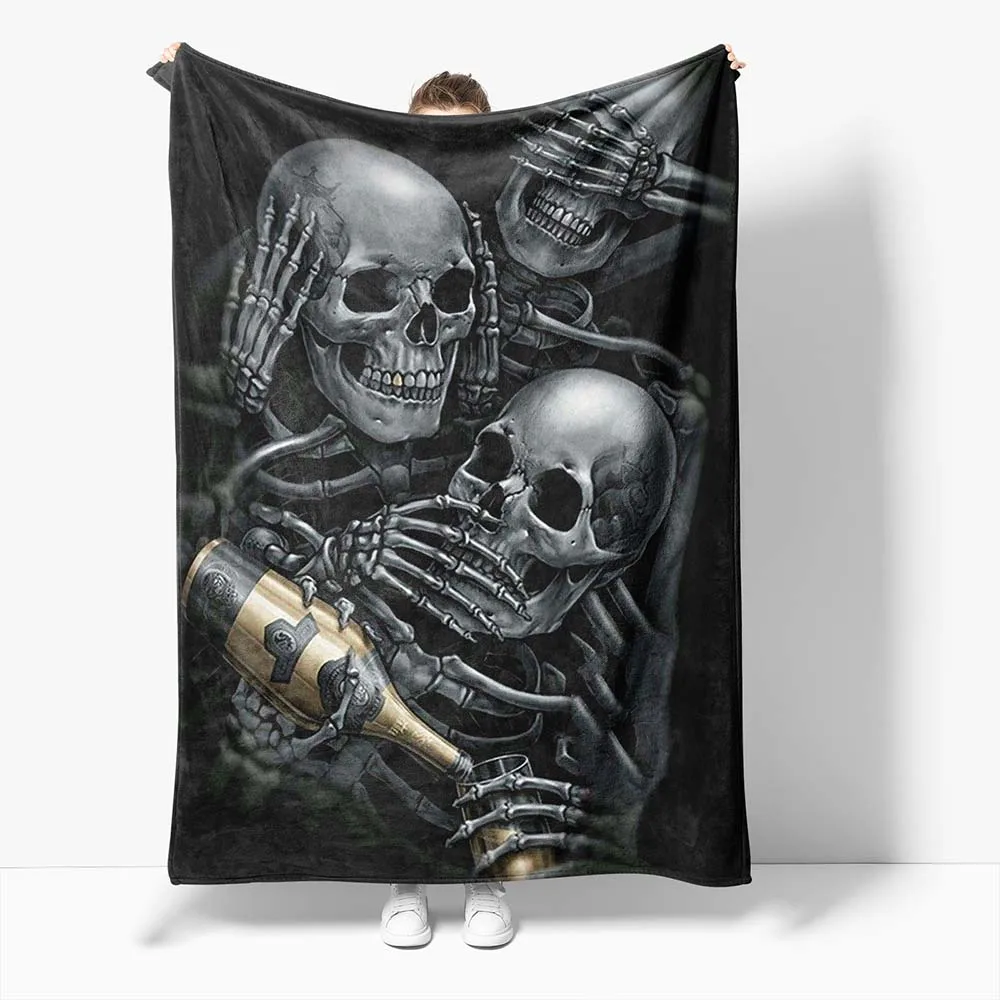 

Skull Champagne Flannel Blanket Christmas Gift For Girl Boys Teens 3D Print Kids Adults Quilts Home Decor Fashion Party Blanket