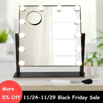 Depuley Makeup Vanity Mirror 12pc Dimmable LED Cosmetic Mirror 3 Color 10X Magnification 360 Swivel Touch Control Black 1