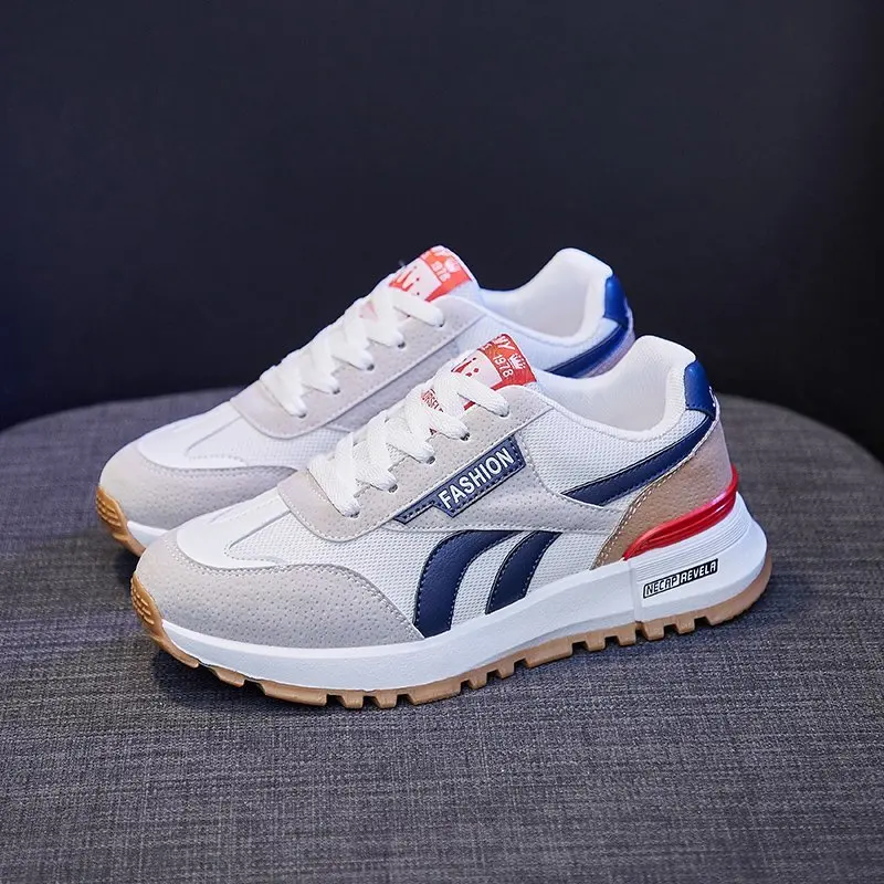 

Plus Size Casual Ladies Sneakers Girls Street Leather Mesh Panel Striped Comfort Sneakers 2022 New Seasons Sneakers black White