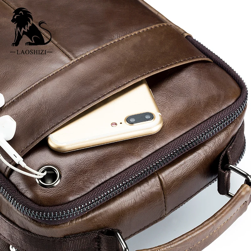 LAOSHIZI LUOSEN Top leather men's messenger bag multifunctional foreign trade European and American trend men's bag