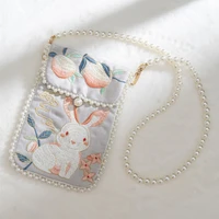 kawaii phone bag rabbit embroidery pearl beaded crossbody bags 2022 new chinese style vintage small phone coin purse female