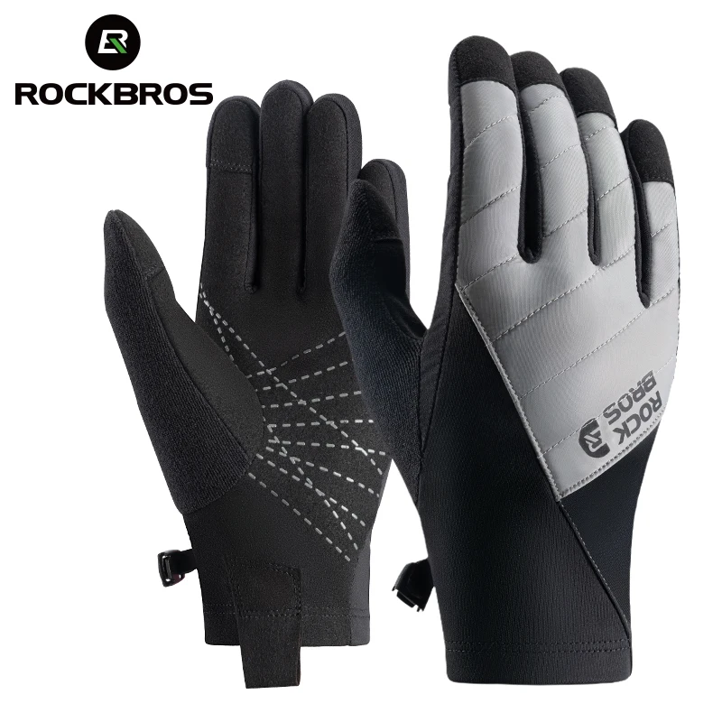 

ROCKBROS Winter Bicycle Gloves Thermal Fleece Warmer Motorcycle Electronic Bike Gloves Windproof Full Finger Cycling Gloves