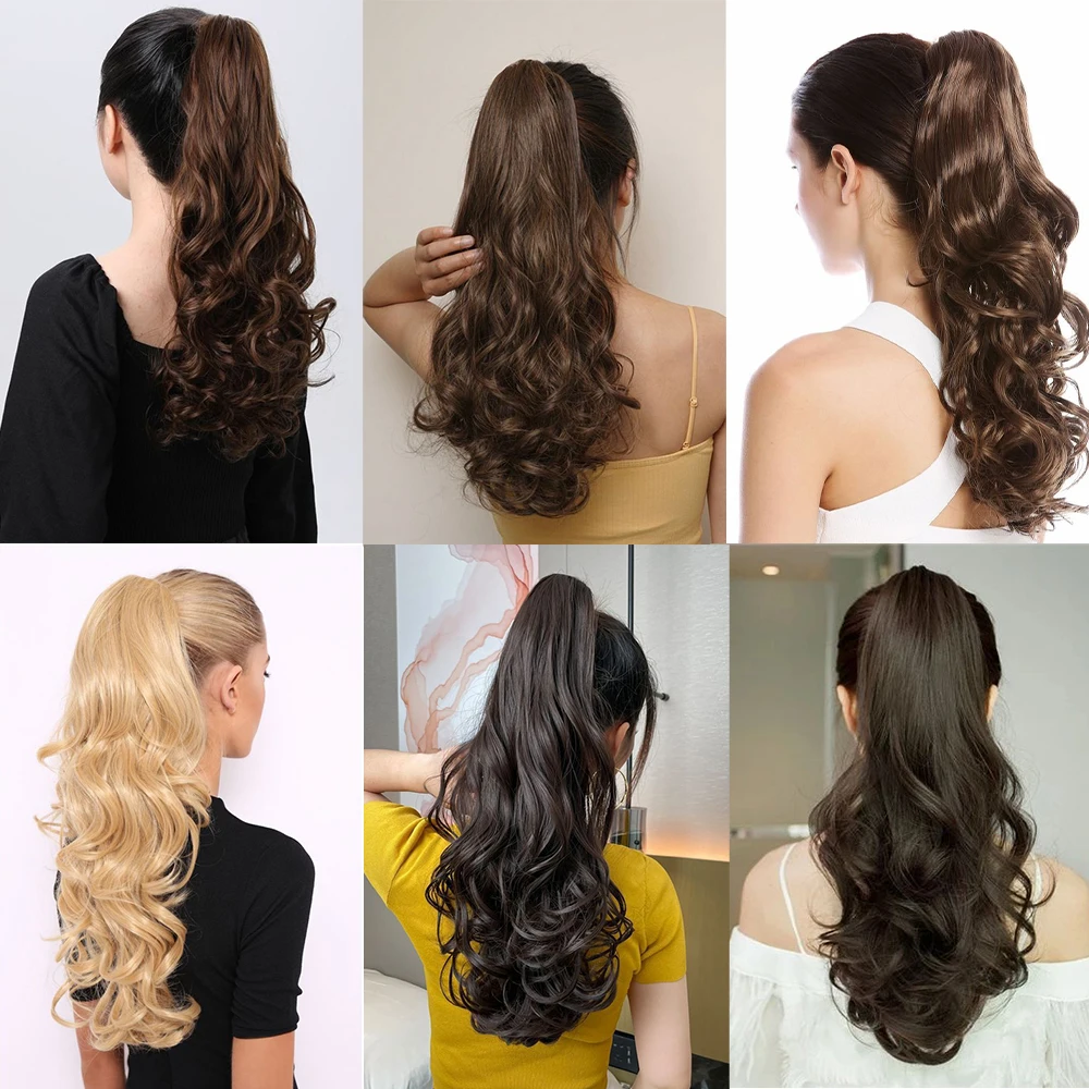 Синтетические волосы накладной хвост 22 дюйма волнистые кудрявые