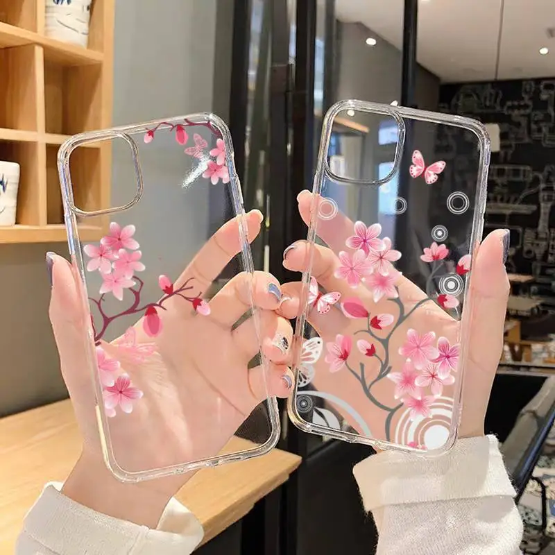 

Bumper Girl petals Cute Phone Case Transparent soft For iphone 12 11 13 7 8 6 s plus x xs xr pro max mini