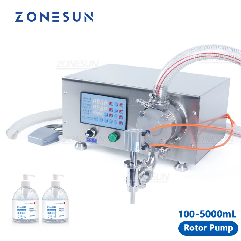 

ZONESUN Liquid Filling Machine ZS-RPYT900 Semi Automatic Rotor Pump Water Bottle Filler Gel Laundry Detergent Hand Sanitizer