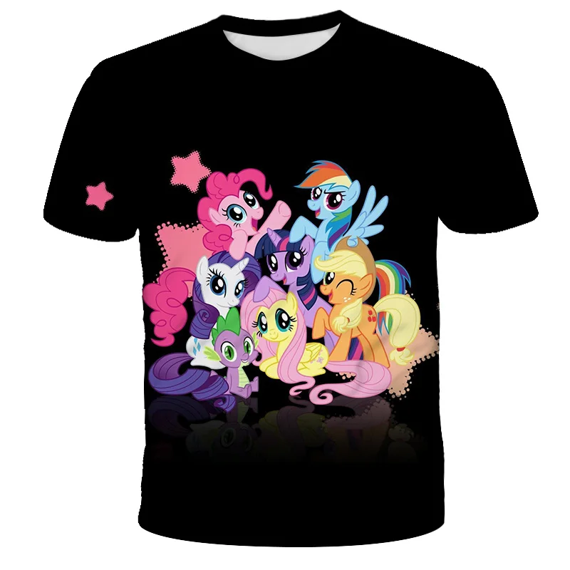 Summer Fashion Children Little Pony 3D Cartoon Oversized T-shirt Children Short Sleeves Tees Baby Kids Tops For Girls Clothes