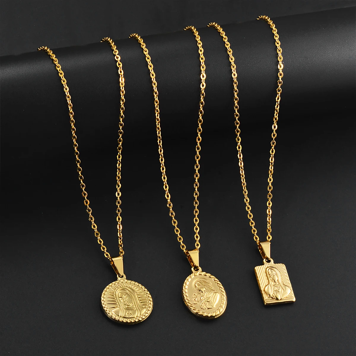 Madonna Religious Christ Christian Pendant Stainless Steel Necklace Virgin Gold Color Plated Jewelry