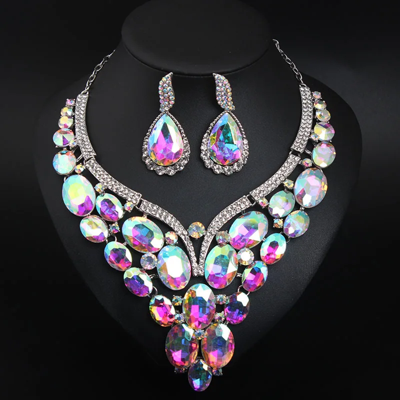 

Sangnuo 5 Color Waterdrop Crystal Luxury Jewelry Set African Dubai Bridal Jewellery Sets Wedding Necklace Earrings Set for Women