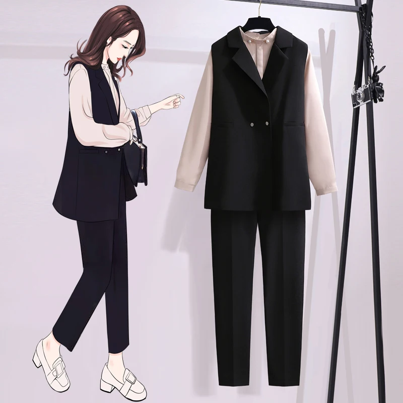 

Spring OL Elegant Women's Trousers Black Set And Blazer Jacket With Three-piece Set New 2022 Ladies