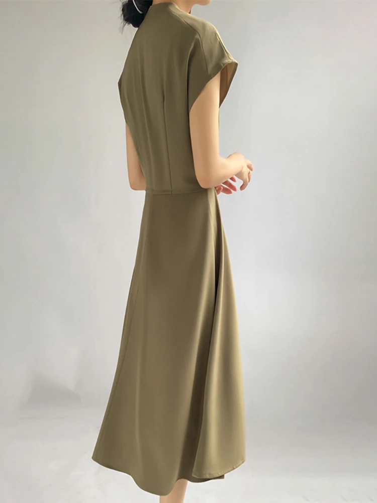 Женское Деловое платье с V-образным вырезом зеленое облегающее платье-трапеция