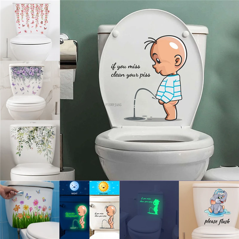 

Cartoon Wall Stickers Bathroom Warning Toilet Stickers Children Pee Toilet Sign Stickers Creative Removable PVC Wall Stickers