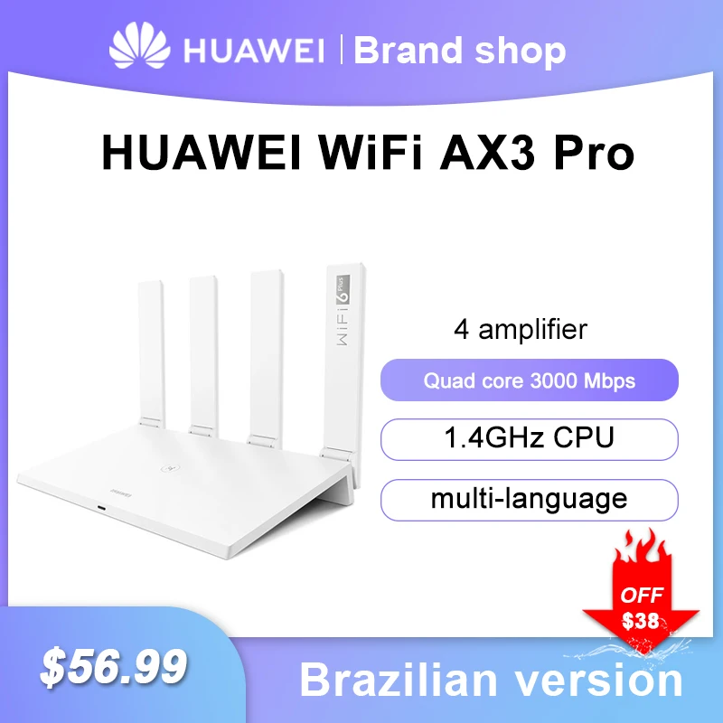 Brazilian versi HUAWEI WiFi AX3 Pro Quad Core WiFi 6+ 3000 Mbps Wireless Router WiFi 5GHz Repeater NFC Four Amplifiers Dual-Band