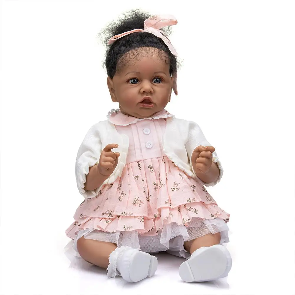 

55cm Soft Silicone Doll Dark Complexion Movable Limbs Hand-painted Nails Cute Companion Toy Children Playmates Birthday Present