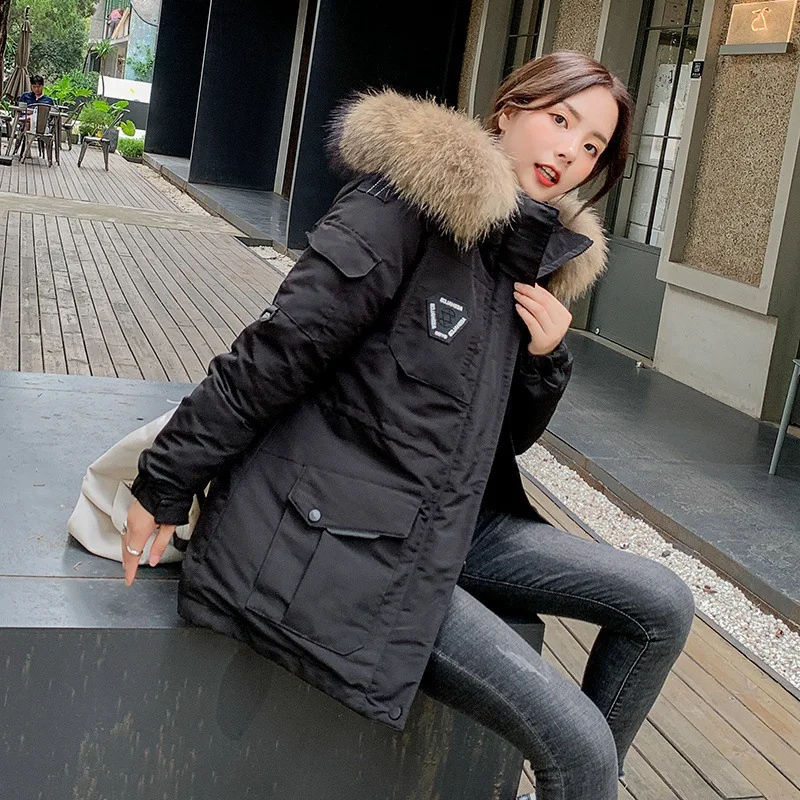 Women Parka Winter Coats Warmth Padded Jacket Fur Collar Hooded Jacket Plus Size Korean Fashion Mid-length Couple Outfit New