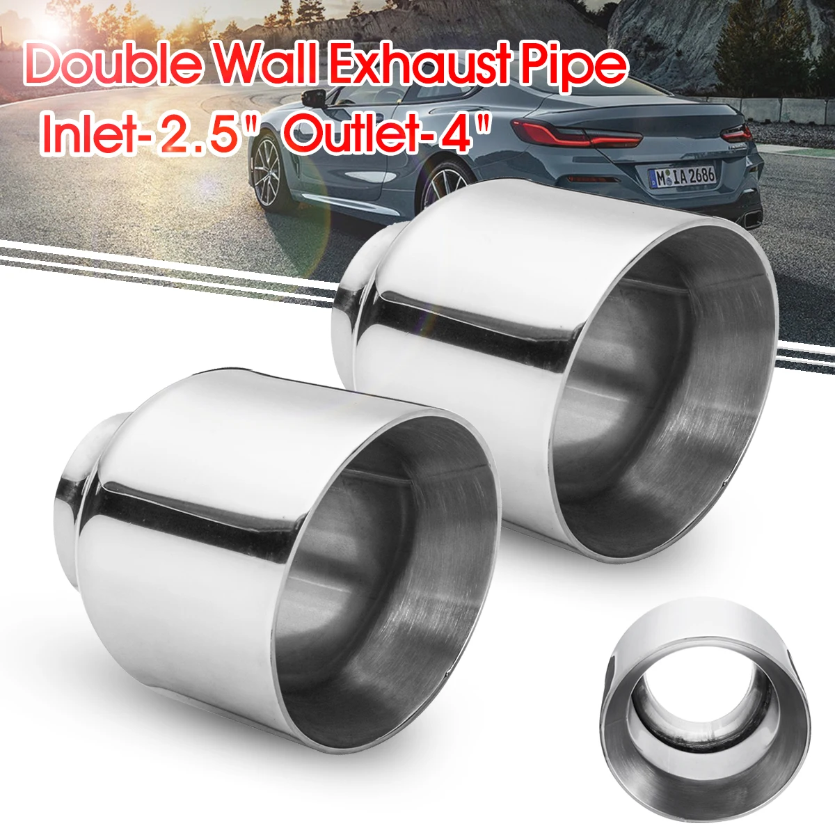 

1PCS Universal Car Exhaust Muffler Pipe Exhaust Tips Exhaust Pipe Tail Tube Dual Wall Angle Cut Outlet Nozzle 63mm-101mm