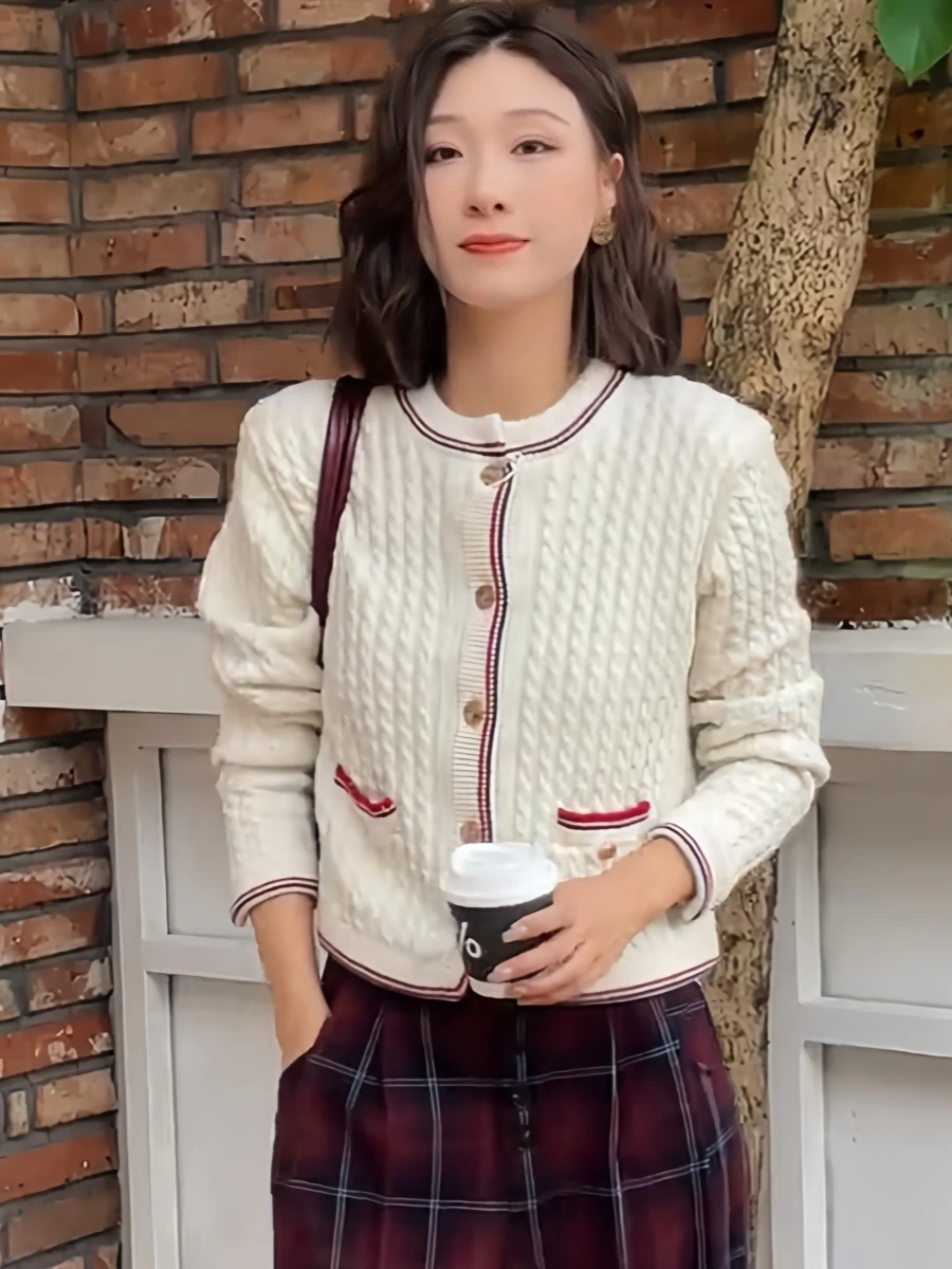 French sle Graceful Twist Fleece Top Outerwear Women Early Autumn and Winter Patchwork Contrast Color Warm Inner wear Knit ...