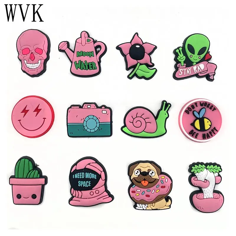 

1Pcs Cartoon Croc Charms PVC Shoe Decoration Adult Kids Summer Sandals Shoe Charms Pink jibz Cros Accessories Free shipping
