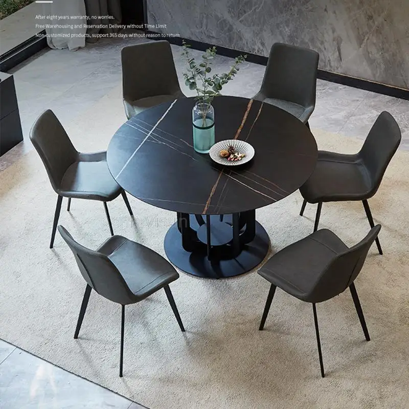 

High-End Modern Occasional Marble Based Dinning Tables Sets With Turntable Clear Italian Mesa De Comedor Garden Furniture FGM