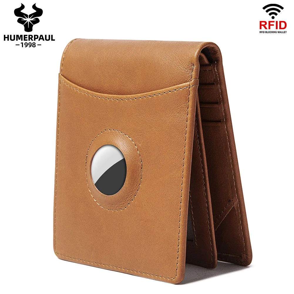 

HUMERPAUL Men's Wallet Cow Leather RFID Blocking Card Holder Short Bifold Coin Pocket Casual Men Money Bag Slim Small Carteira