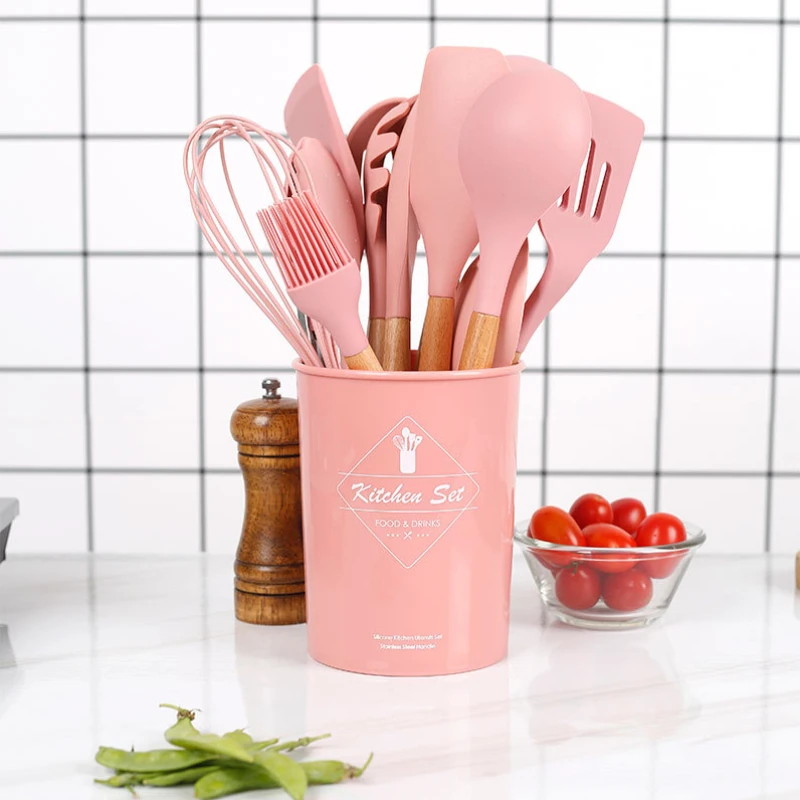 

11/12 Pcs Silicone Cooking Tools Spatula Shovel Soup Spoon with Wood Handle Special Heat-resistant Utensil Set Kitchen Accessory