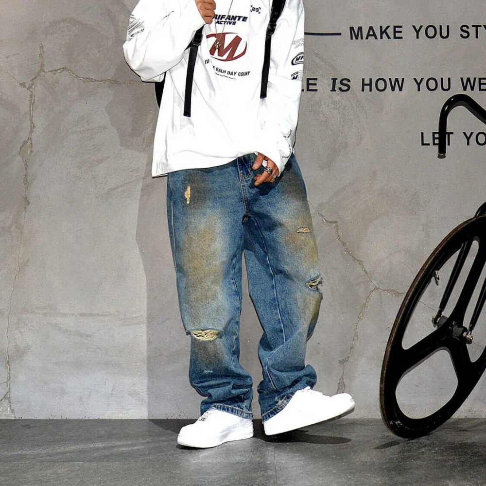 Американские винтажные мешковатые джинсы мужская одежда высококачественные