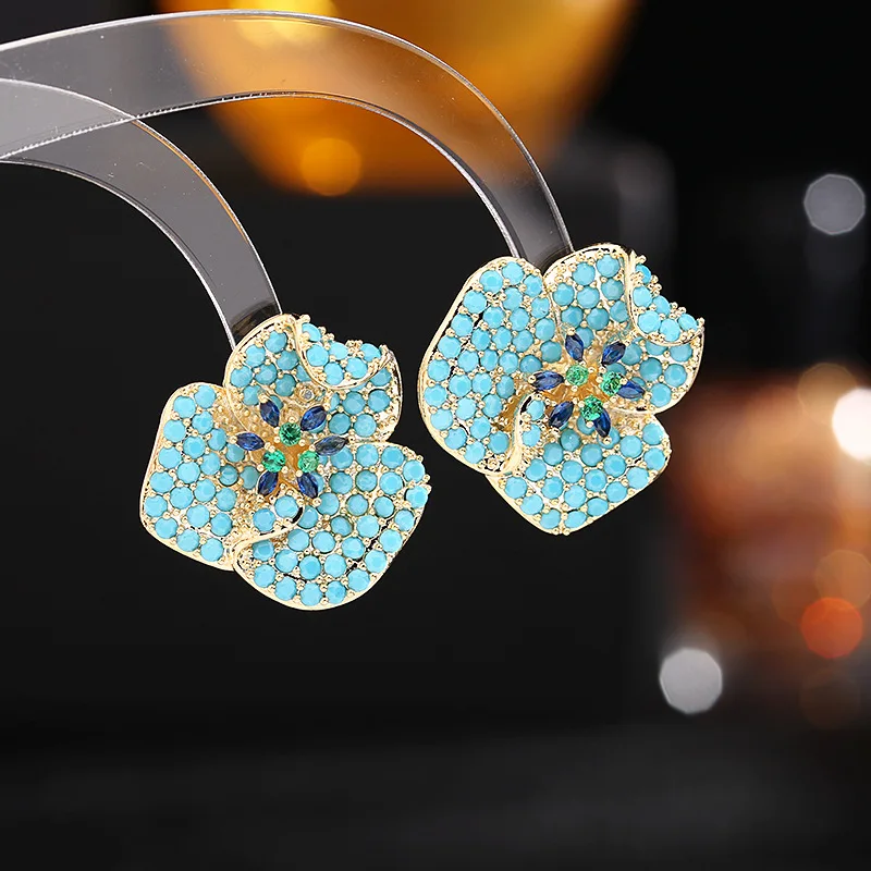 

Europe and America Fashion Rose Flower Earrings S925 Silver Needle Women Statement Jewelry Cubic Zirconia Ear Studs