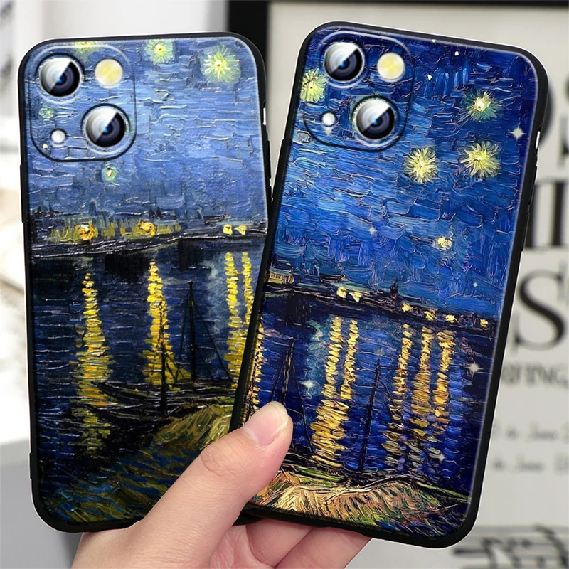Чехол с рисунком Ван Гога для Apple iPhone 15 14 13 12 11 Mini XS XR X 6S 6 Pro Max Plus черный мягкий чехол