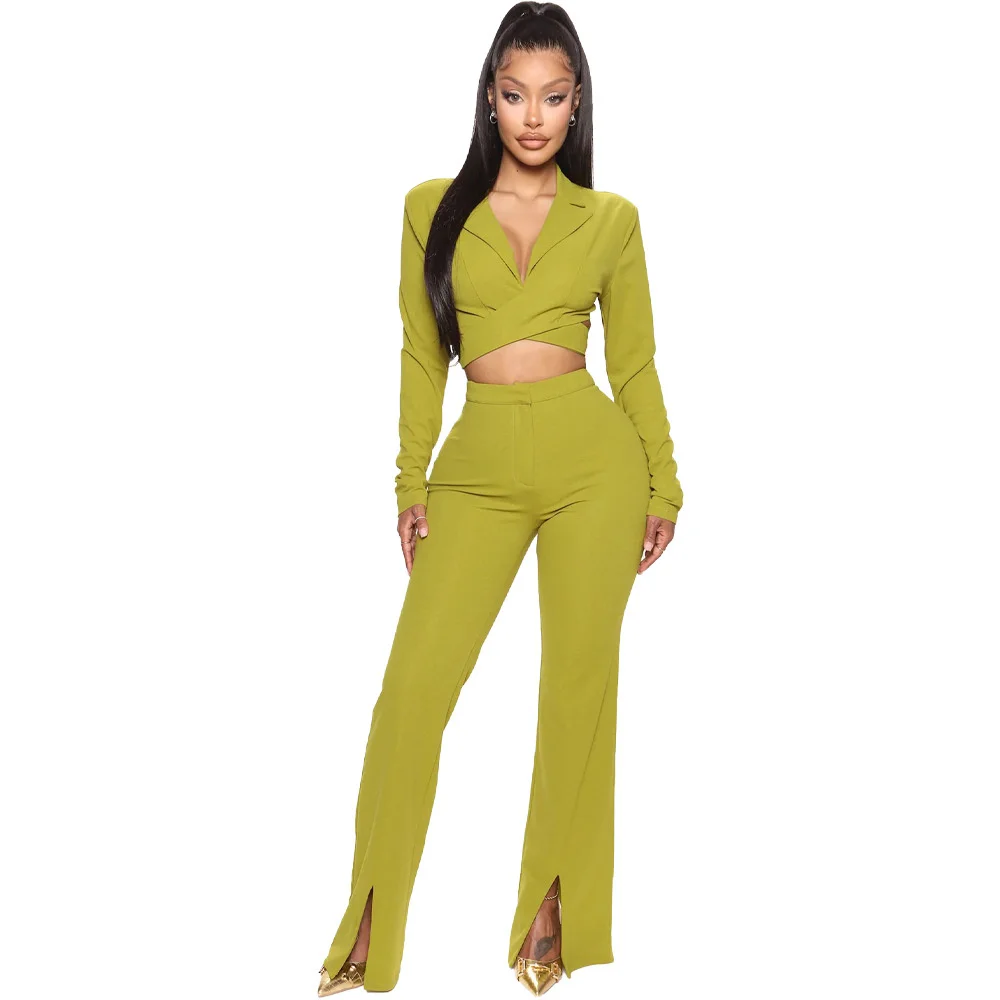 Chic Women's Two 2 Piece Set 2023 New in Summer Outfits Short Blazer + Flare Pants Suit Street Tracksuit Office Lady Pant Sets