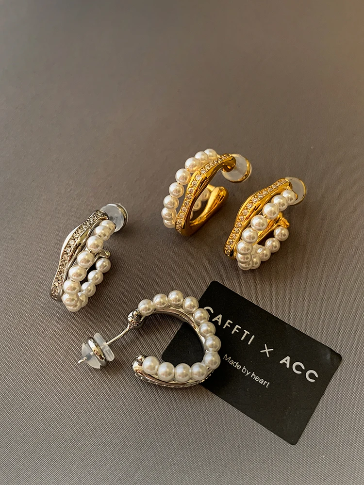 2024 новые двухслойные серьги с серебряной иглой и жемчугом женские легкие